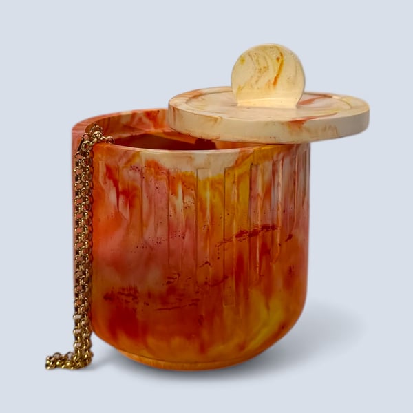Sunset orange marbled jewellery box with lid for rings and keepsakes