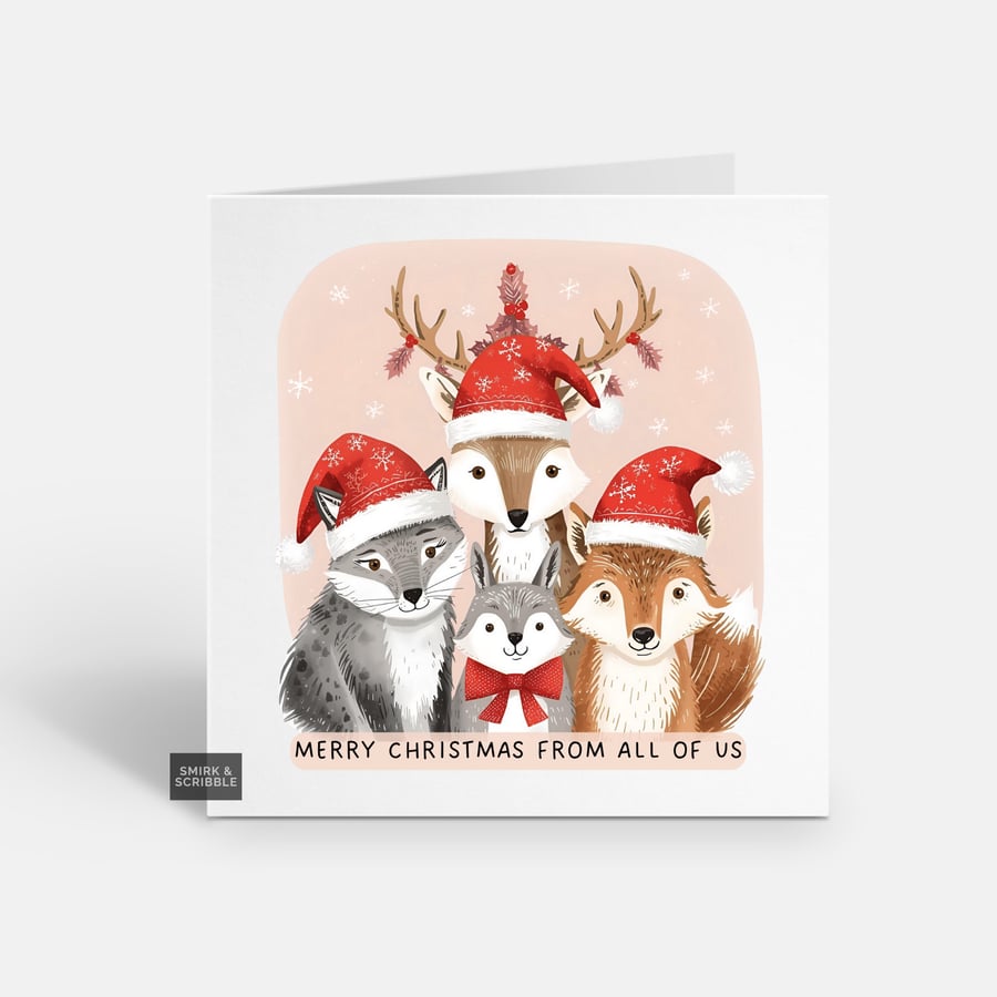Unique Funny Christmas Card For Him Or Her - Cute Xmas Greeting - Woodland