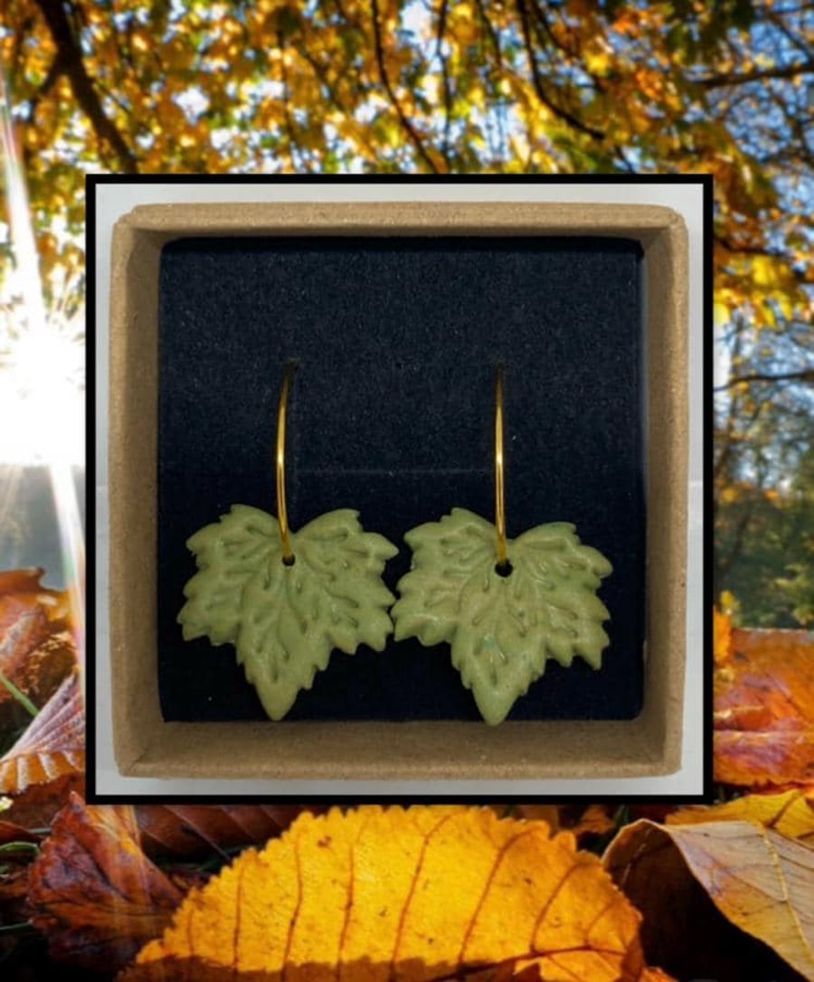 Fallen maple leaf lightweight clay hoop earrings