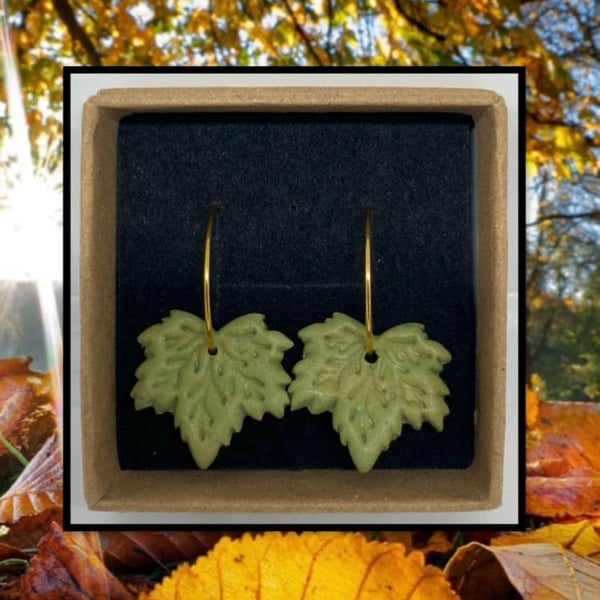 Fallen maple leaf lightweight clay hoop earrings