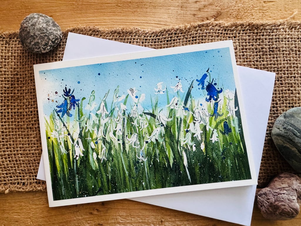 Bells In Grass, bluebell greeting card 