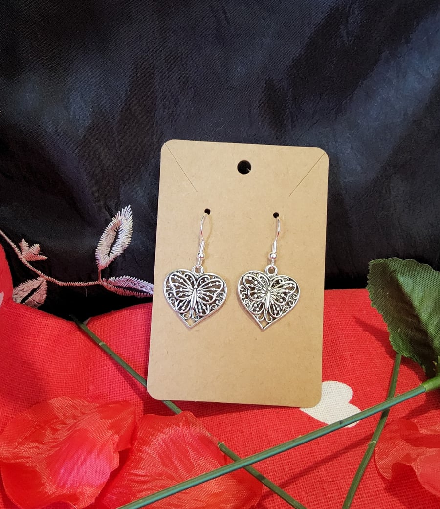 Valentines Earrings - Butterfly Heart