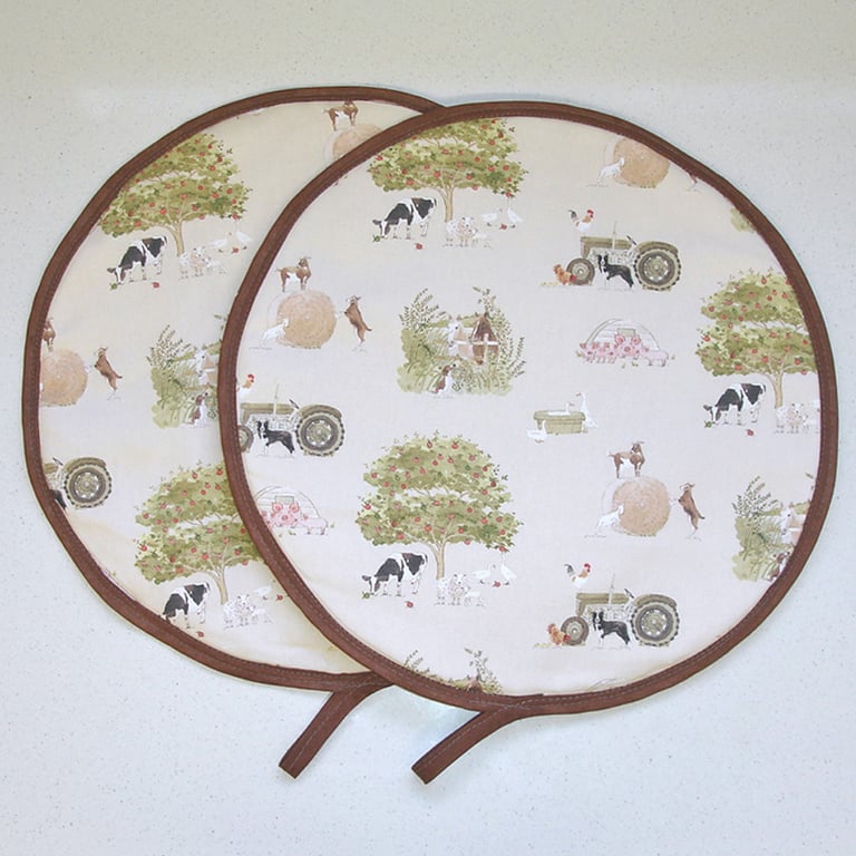Aga Hob Lid Mats Pads Farm Round Covers With Loops Tractor Pig Cow Goat