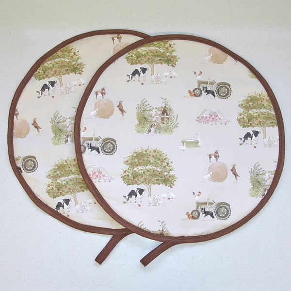 Aga Hob Lid Mats Pads Farm Round Covers With Loops Tractor Pig Cow Goat