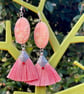 CAMEO TASSEL EARRINGS Blush pink fringe silk resin floral cool gift for her art  - Image 5