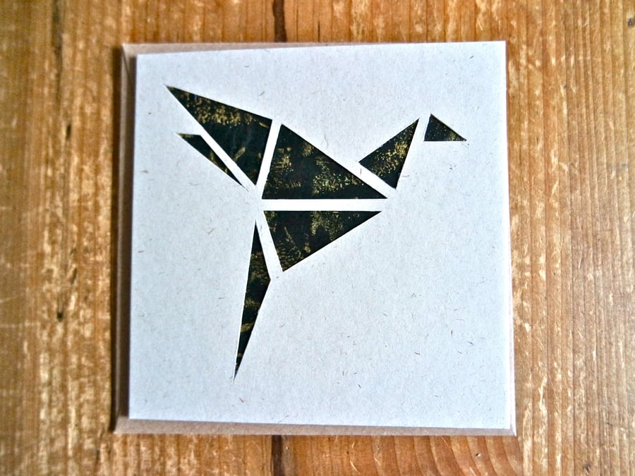 Card with origami style bird gold black