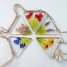 Flower bunting, fused glass garland, patio decor, birthday gift, glass art.