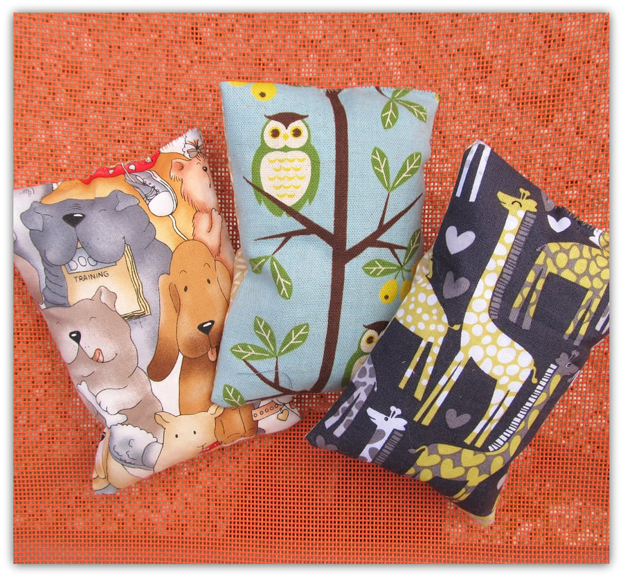 Beanbags, set of three.  Animal themed beanbags for throwing and catching.