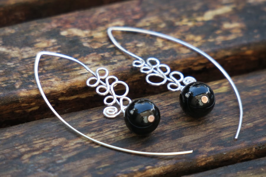 Sterling Silver Earrings with Onyx
