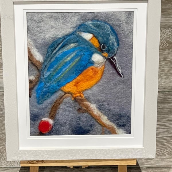 Kingfisher Wool Felting Painting – Peaceful Countryside Textile Art