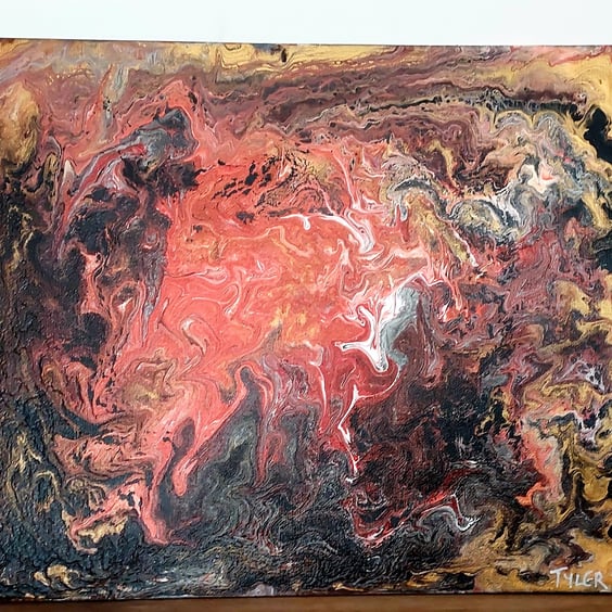Volcanic - original abstract acrylic fluid painting on canvas board