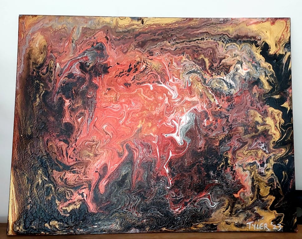 Volcanic - original abstract acrylic fluid painting on canvas board