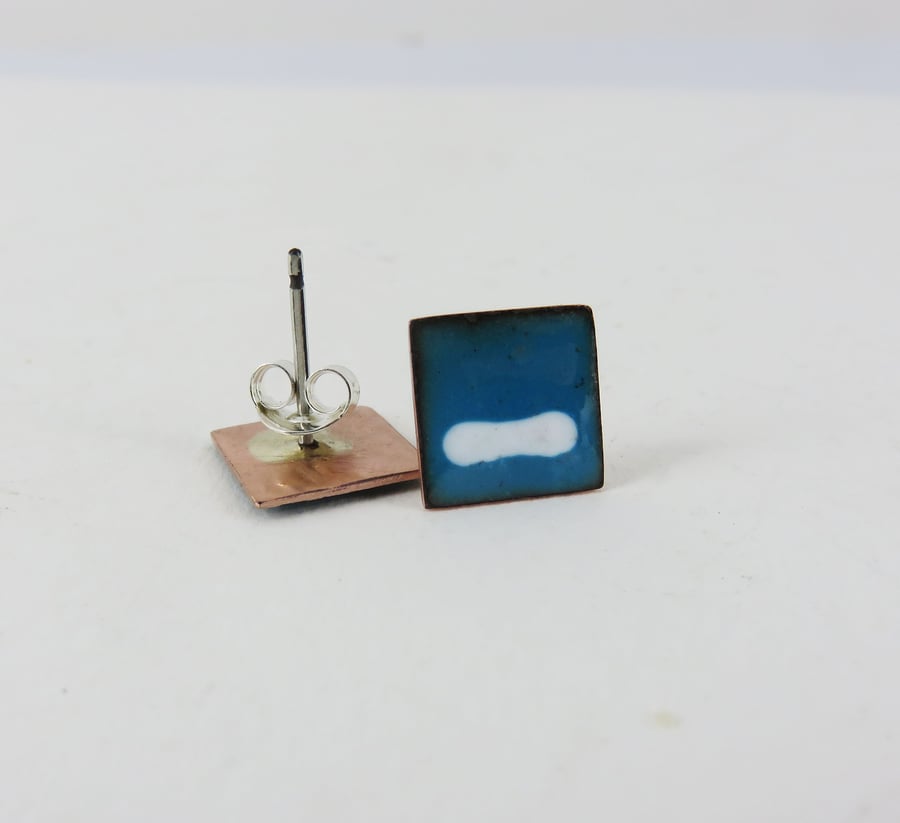 Square enamel copper stud earrings