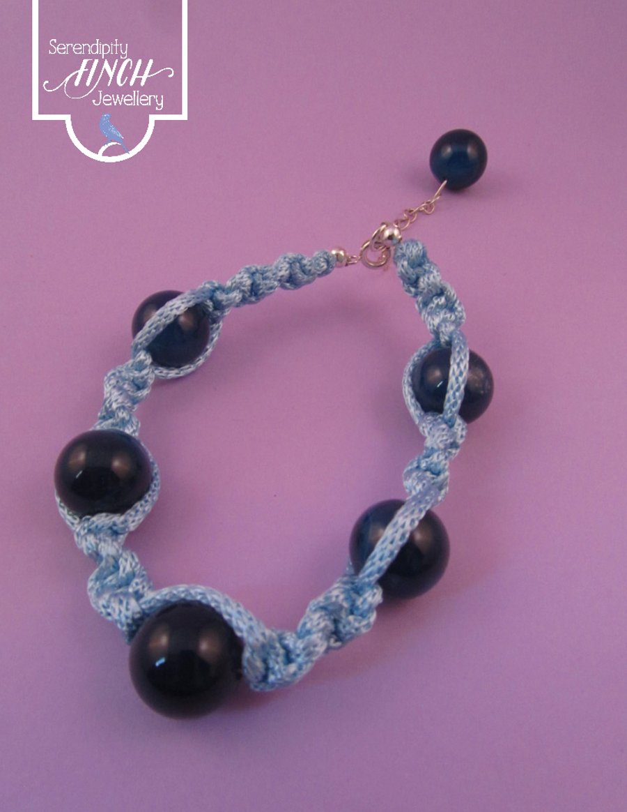 Dark Blue Agate Macrame Bracelet