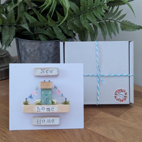 New Home Card With Removable Wooden Cottage Gift