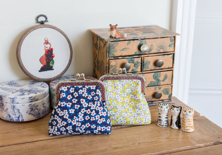 Coin purse made with Liberty Lawn in the print: 'Ffion', in blue or yellow