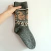 READY TO SHIP Grey wool socks pale orange beige squirrel fair isle 