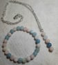 Handcrafted Morganite stretch bracelet and drop bead pendant set - Pink and Blue - Image 3