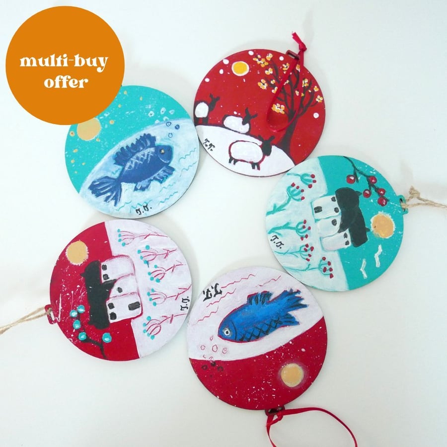 Multi-buy Christmas Decorations, Painted Hanging Baubles, Craftmas