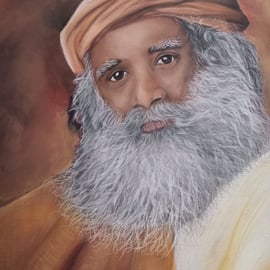 Sadhguru spiritual teacher guru pastel painting portriat A4 NOT A PRINT