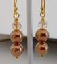 GOLD PEARL  AND CHAMPAGNE EARRINGS - - FREE SHIPPING  - Image 4