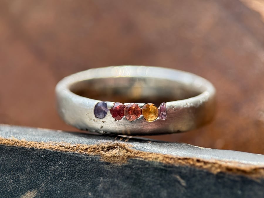 Sterling Silver Sand Cast Sapphire Ring Band