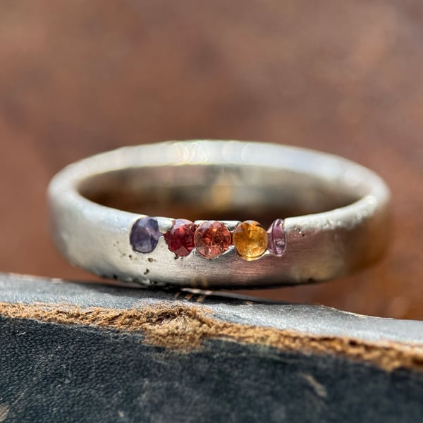 Sterling Silver Sand Cast Sapphire Ring Band