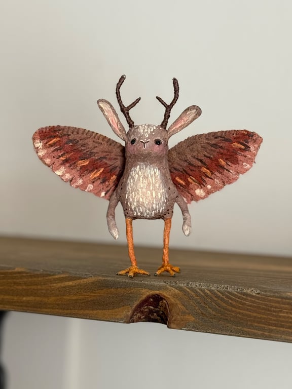 Spun Cotton Wolpertinger Miniature Art Doll