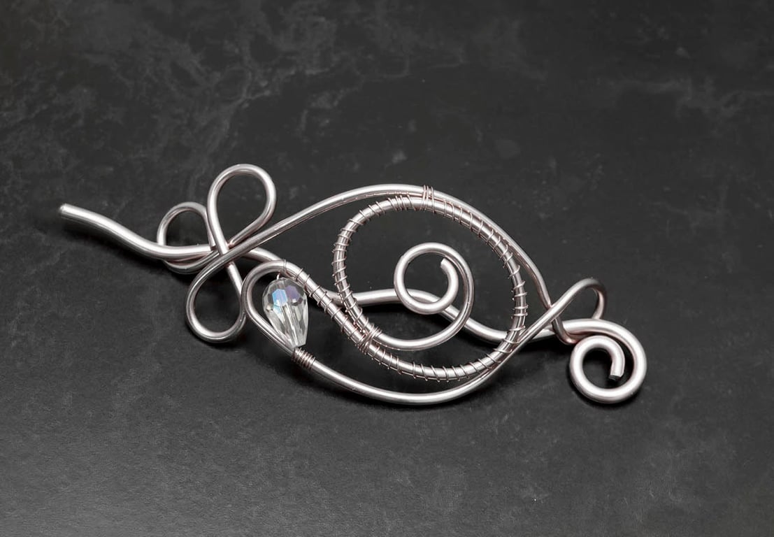 Celtic Hair bun slide, hair barrette solid copper ,silver ,brass hair barrette,