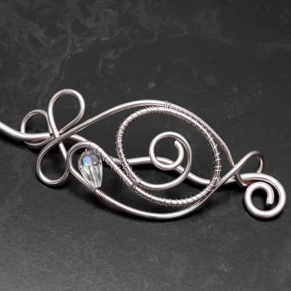 Celtic Hair bun slide, hair barrette solid copper ,silver ,brass hair barrette,