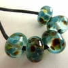 handmade lampwork glass beads, blue frit