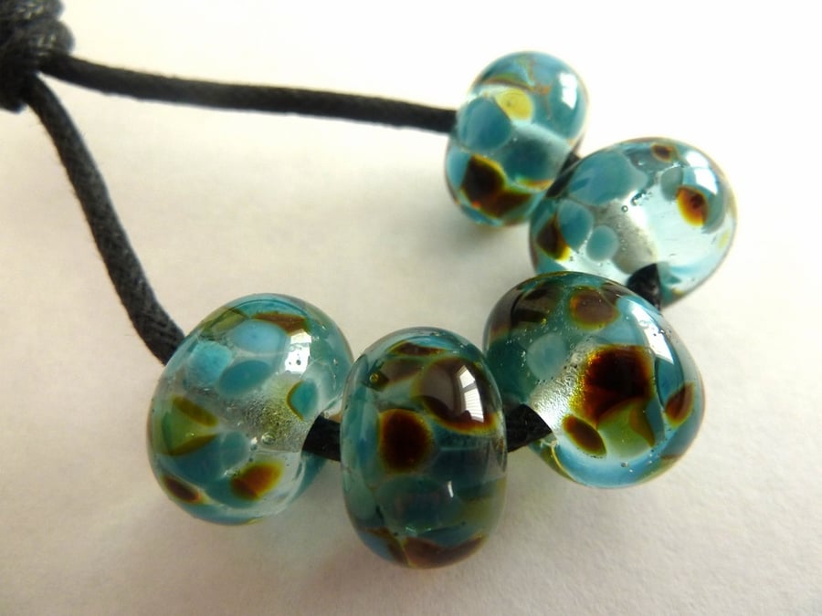 handmade lampwork glass beads, blue frit