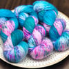 Hand Dyed Yarn: 4ply Merino Nylon - Pool Party. Sock Yarn, Merino Wool