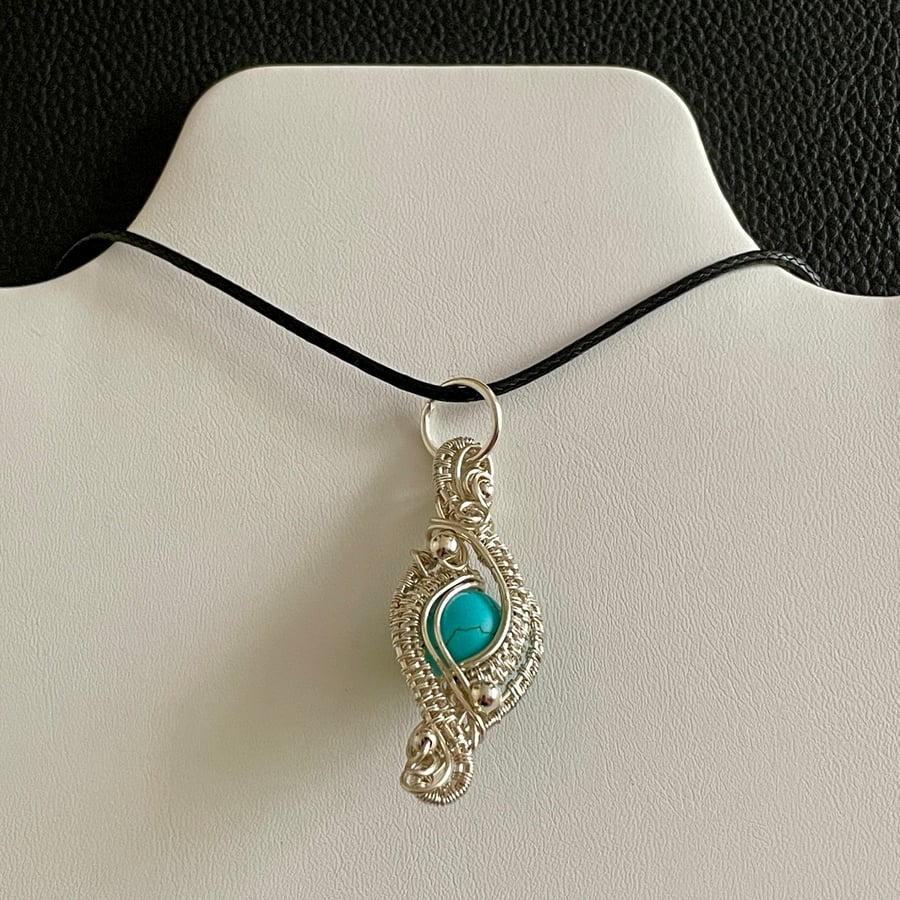 Pretty Handmade Wire Wrapped Turquoise Pendant
