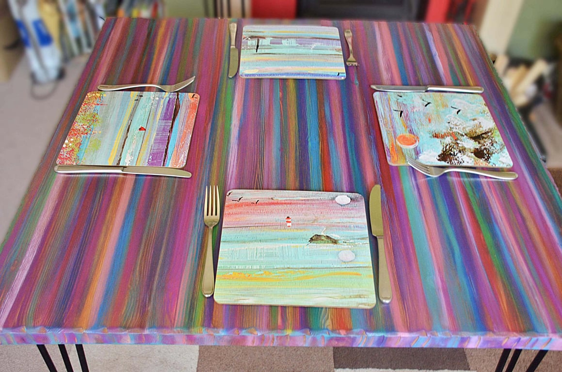 Square Kitchen Dining Table Coastal Cottage Candy Stripe Finish 