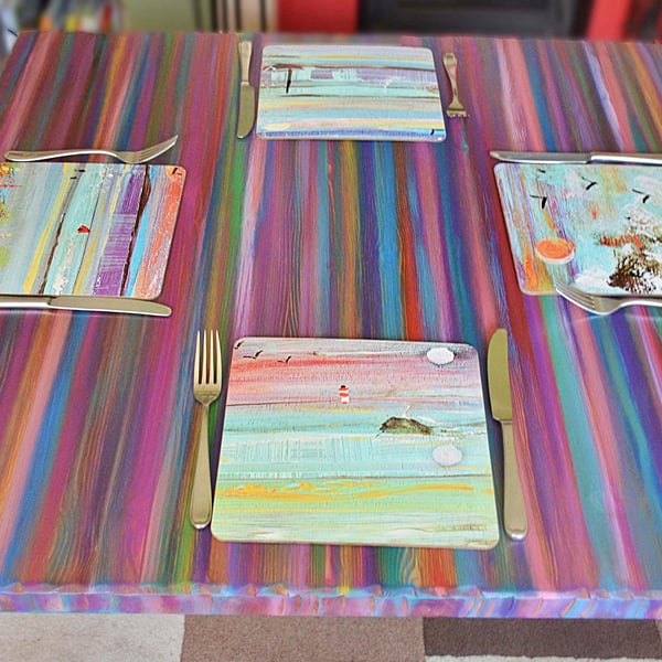 Square Kitchen Dining Table Coastal Cottage Candy Stripe Finish 