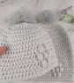 Grey Crochet Mum and Baby Matching Hats, Faux Fur Pom Beanie Set - Image 2