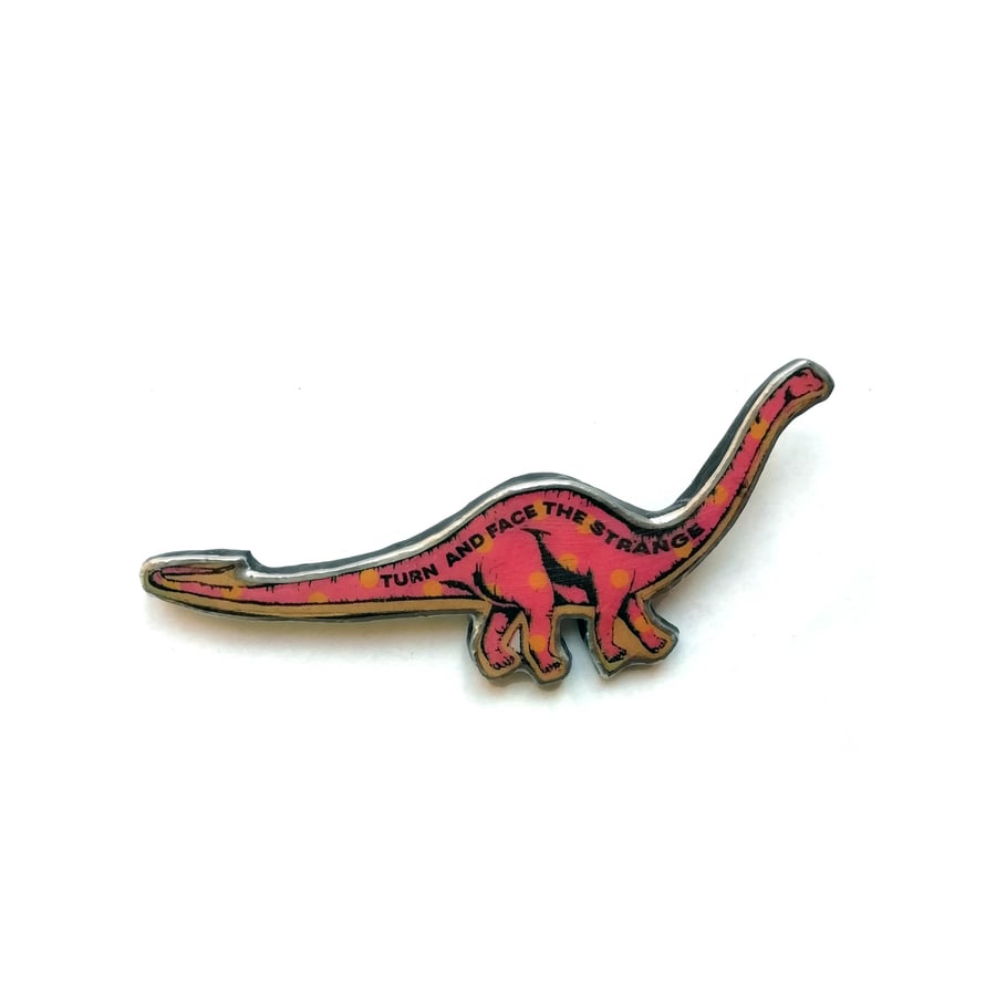 Bowie 'Changes'  Pink Spotty Diplodocus Dinosaur Resin Brooch by EllyMental