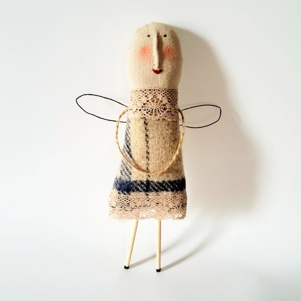 Yorkshire tweed Primitive folk art christmas angel fairy doll