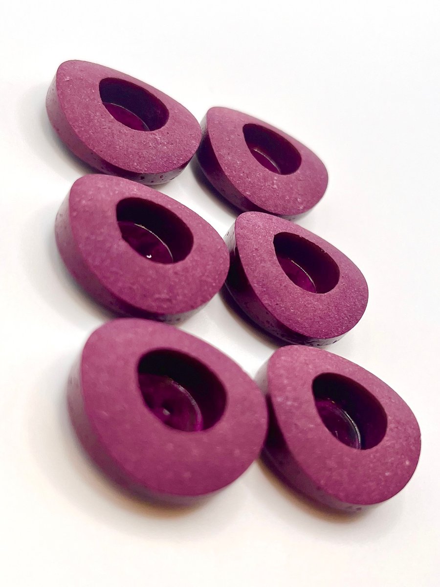 6 Coconut Shell Buttons, Burgundy, Dish, 23mm Wide, Chunky Rim, Italian Design