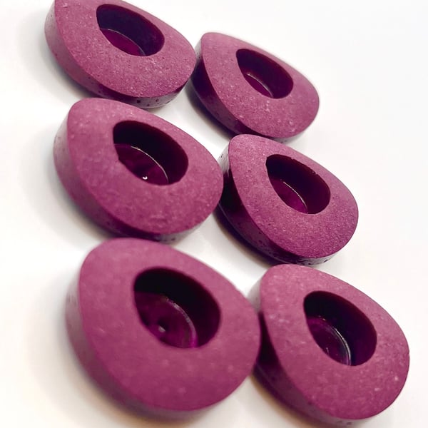 6 Coconut Shell Buttons, Burgundy, Dish, 23mm Wide, Chunky Rim, Italian Design