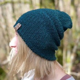 Slouchy style beanie hat in Wintergreen wool (unisex)