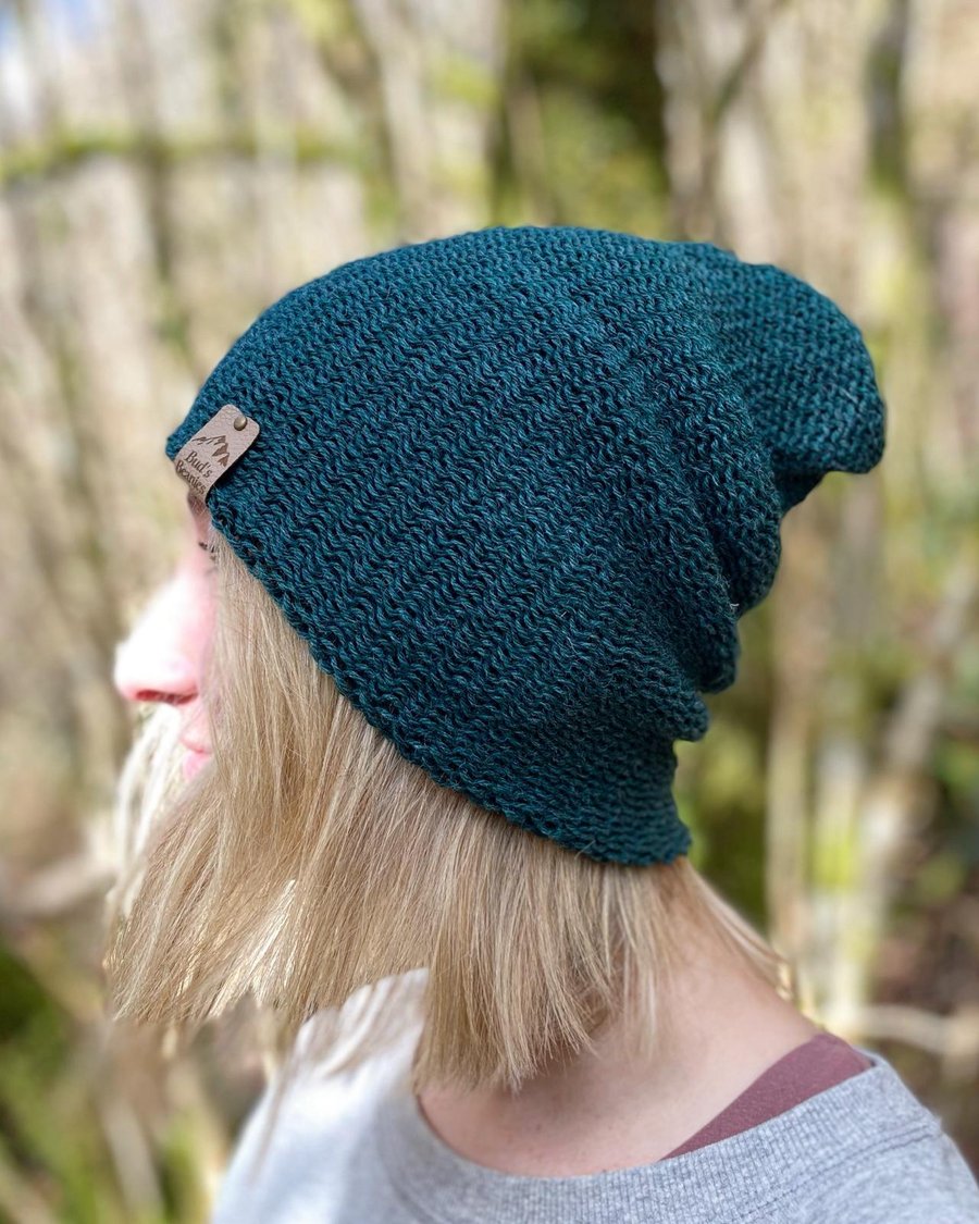 Slouchy style beanie hat in Wintergreen wool (unisex)