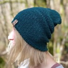 Slouchy style beanie hat in Wintergreen wool (unisex)