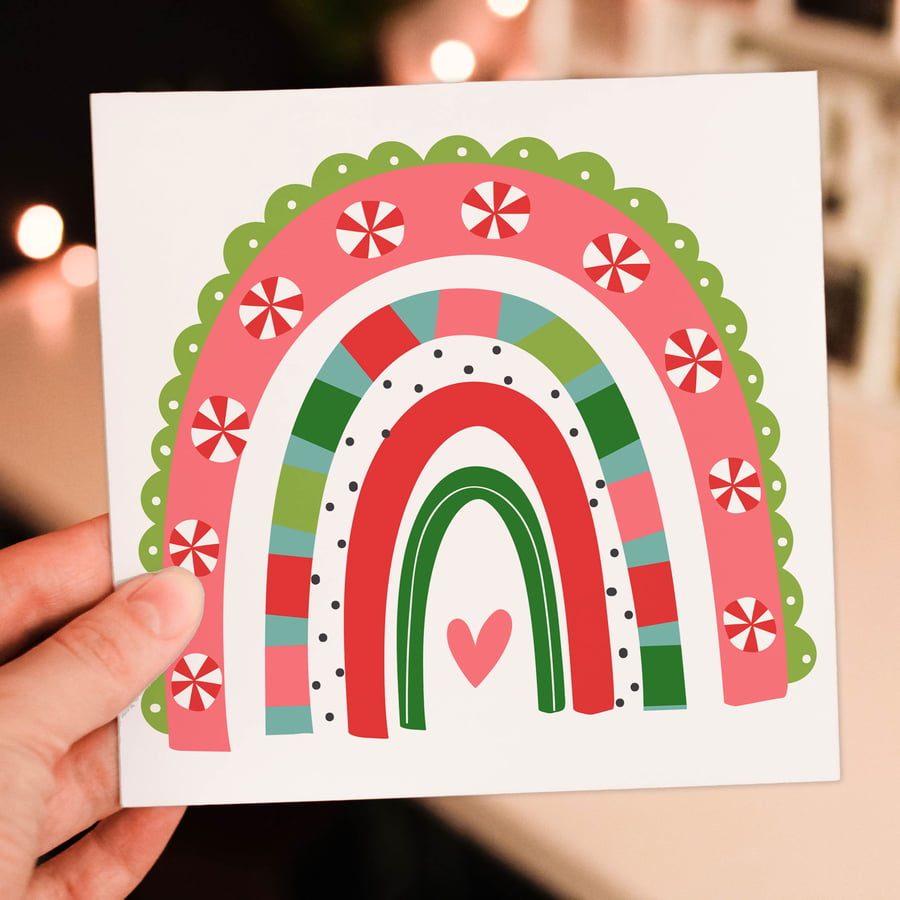 Rainbow Christmas card: Heart