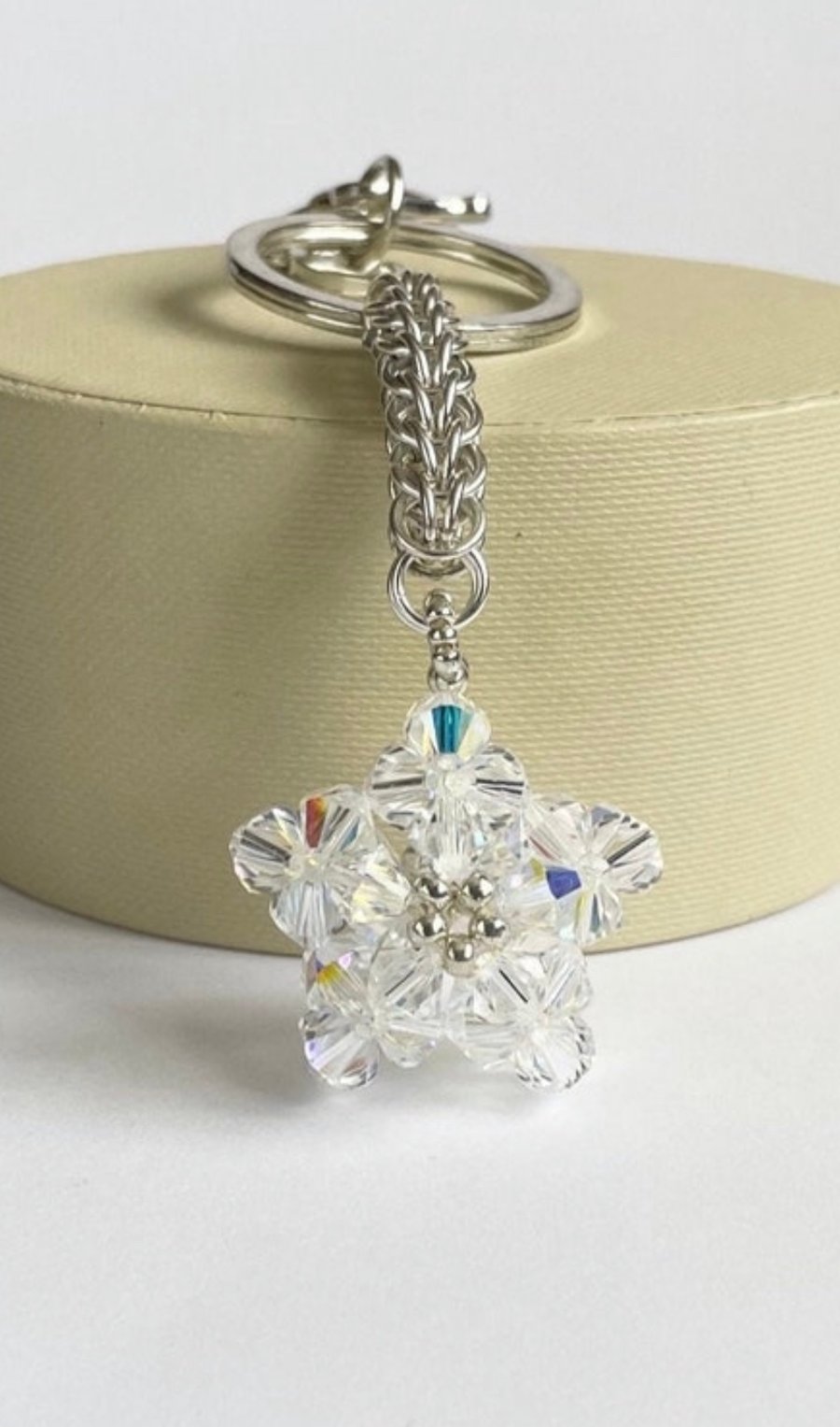 Handbag Charm, Clear Crystal Star, with a Chainmaille Chain and Keyring