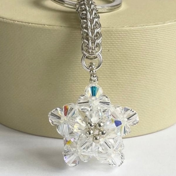 Handbag Charm, Clear Crystal Star, with a Chainmaille Chain and Keyring