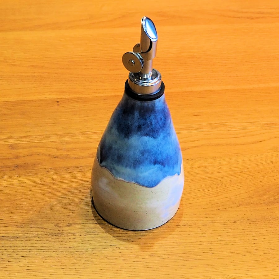 Oil or vinegar drizzler, blue glaze homemade pottery