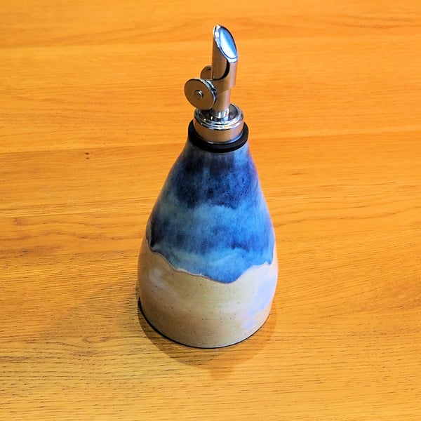 Oil or vinegar drizzler, blue glaze homemade pottery