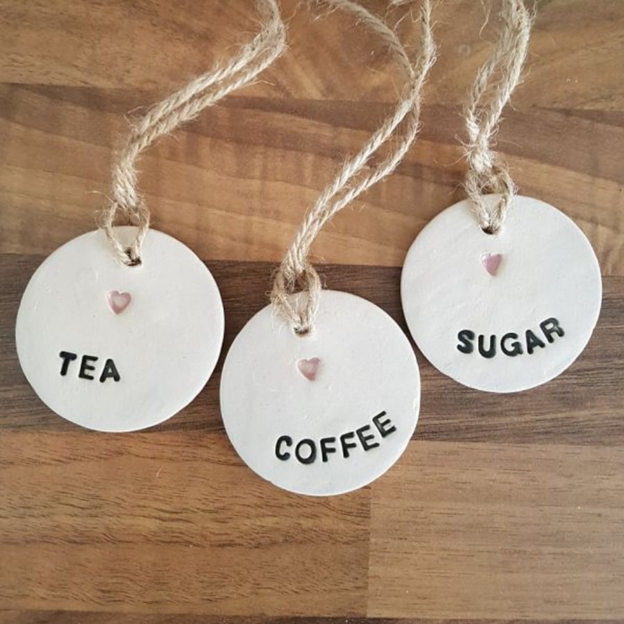 Tea, Coffee & Sugar Ceramic Tags set of 3